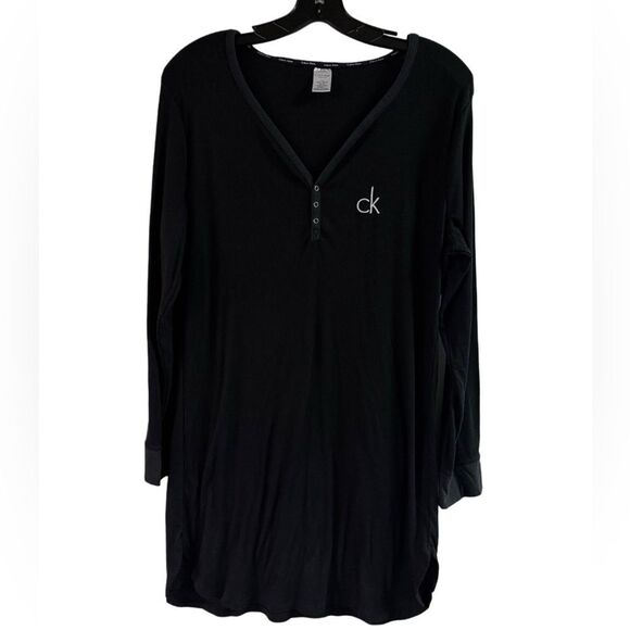 Calvin Klein Black Ribbed Cotton Gown Size L - Picture 1 of 4